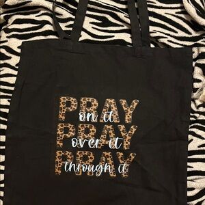 Black Tote Bag with Leopard Print Design